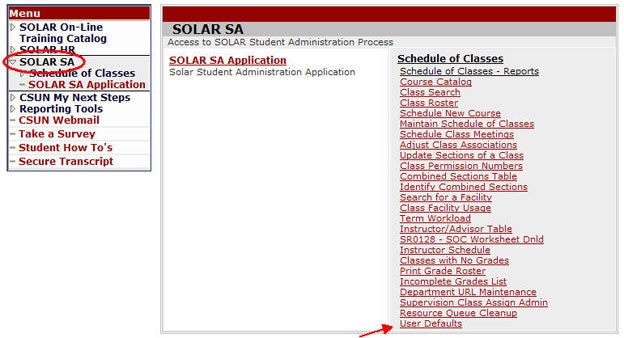 SOLAR SA menu.