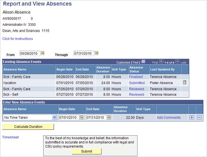 Report and View Absences