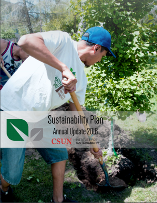 Sustainability Plan Annual Update 2016 cover with a man gardening..