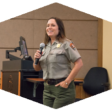 Parks Ranger CSUN Alumna speaks to the audience. 