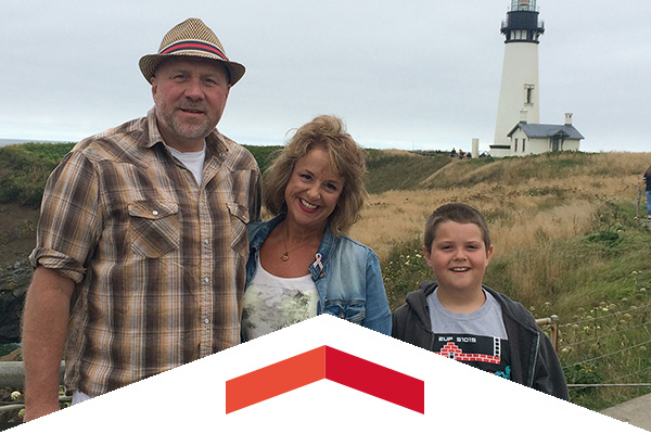 Mary Billiter's husband, Ron Gullberg, herself and her son, Cooper.