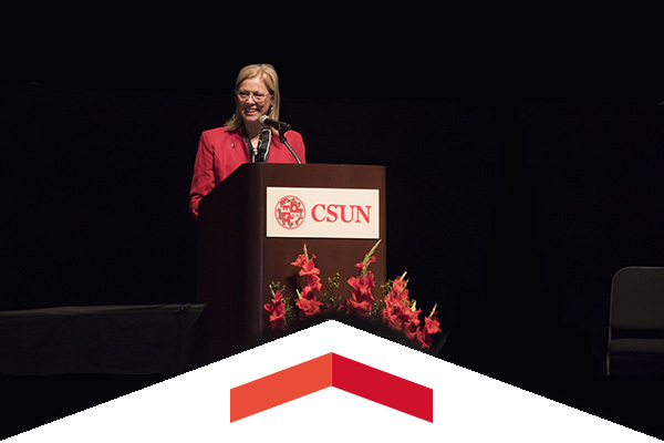 CSUN President Dianne F. Harrison delivers her annual Welcome Back address. 