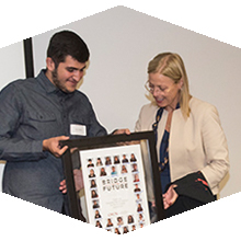 Bridge to the Future scholars presented President Harrison with a composite of their cohort as a thank you.