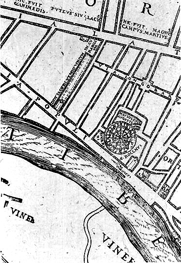 Bufalini's map of 1551, with the obelisks in the street