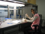 Saliha Akca at the pipet workstation