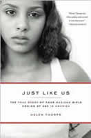 Cover of "Just Like Us" showing a sad young woman gazing down and off to her left.