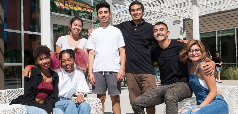 A diverse group of students hanging out.