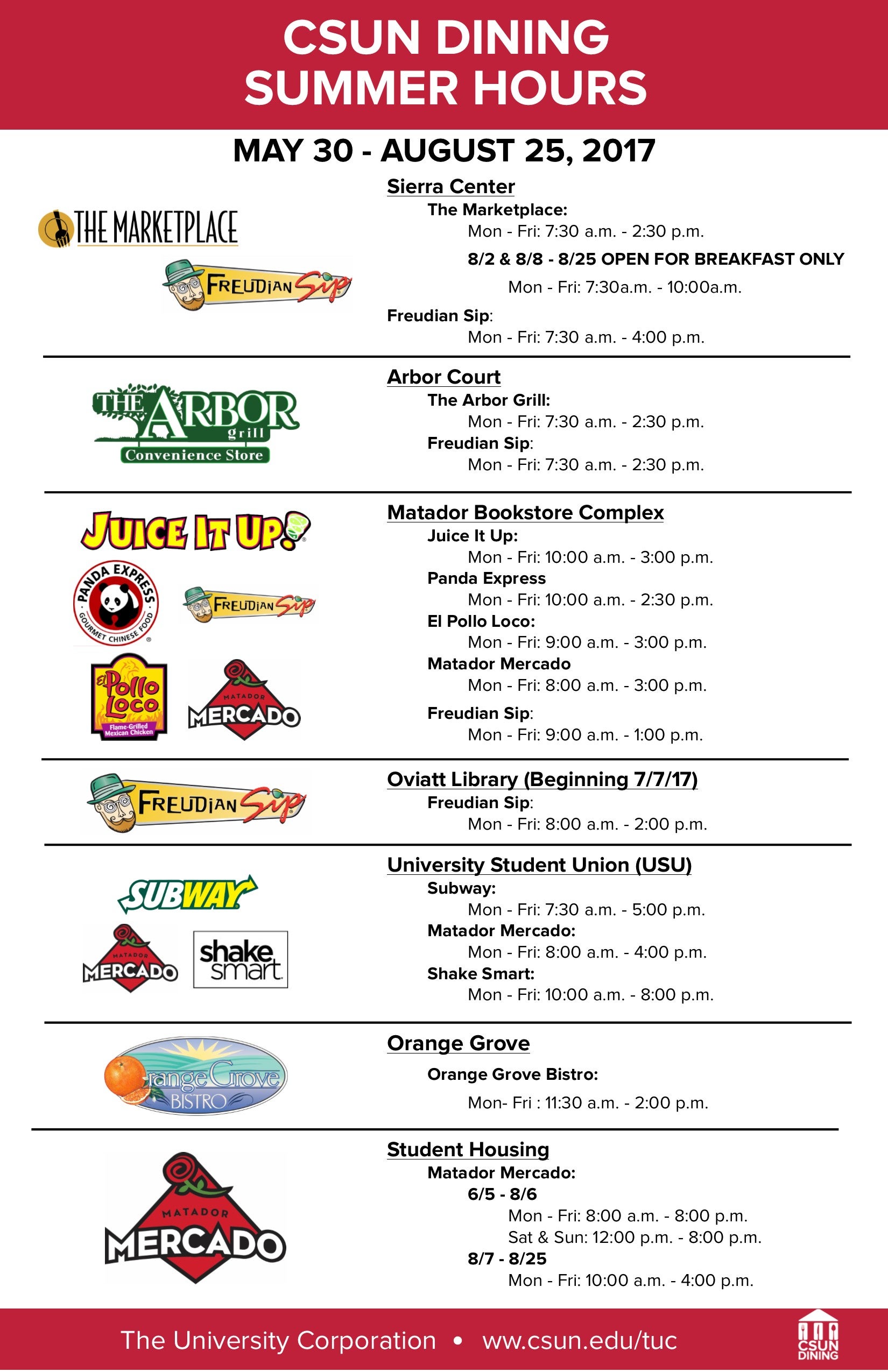 Dining Locations and Hours of Operation California State University