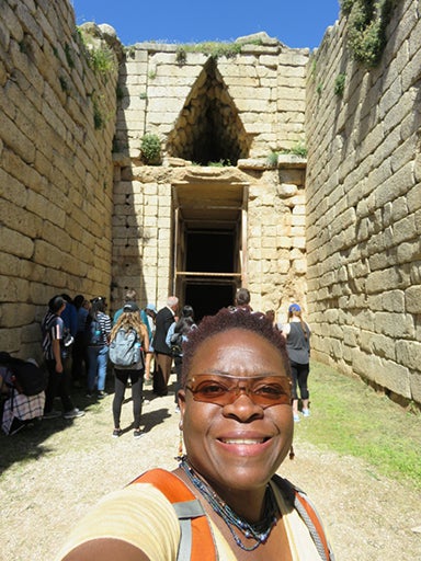 mechelle best with students at ruins in greece