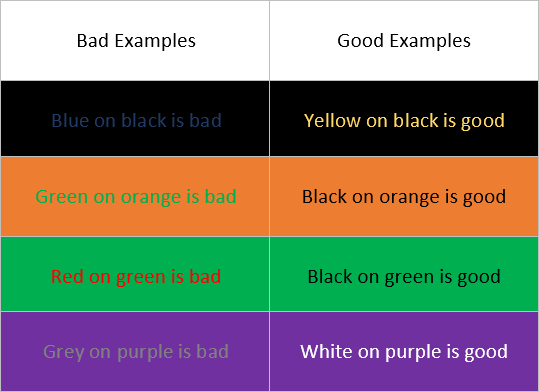 Examples of Good and bad color contrast