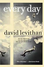 Book cover shows people floating and tumbling through clouds backlit by a bright sun.