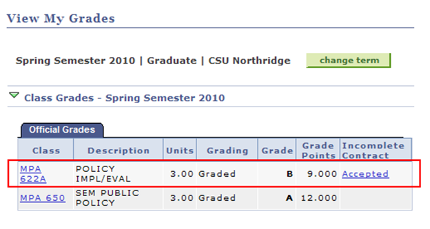 The grades table will show your final grade when course work is completed.