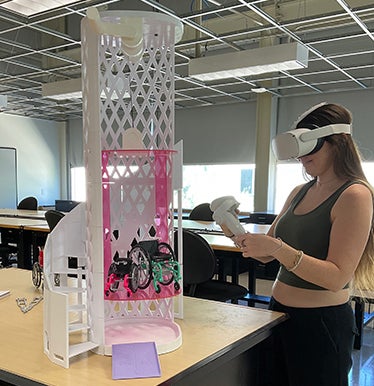 woman using vr goggles