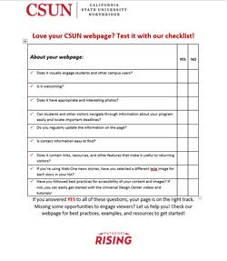 Clickable thumbnail of the Love Your CSUN Web Page checklist