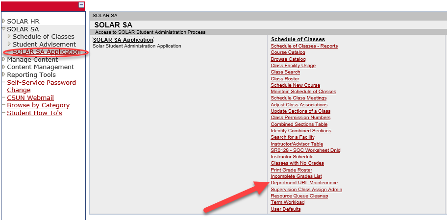 Location of department link page