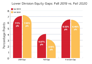 Graph of Lower Division Equity Gaps for Fall 2019 vs Fall 2020