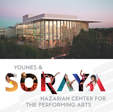 Soraya logo and link, exterior shot of the building