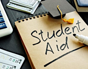 Types of Financial Aid icon showing a piece of paper with Student Aid written on it.