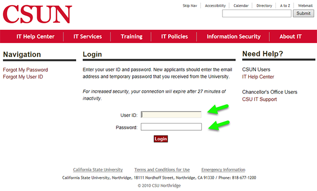 A second CSUN IT login page