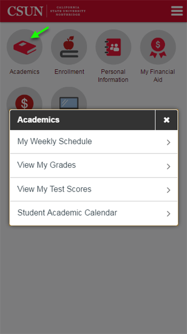 Access grades, test scores, and more using the Academics tile.
