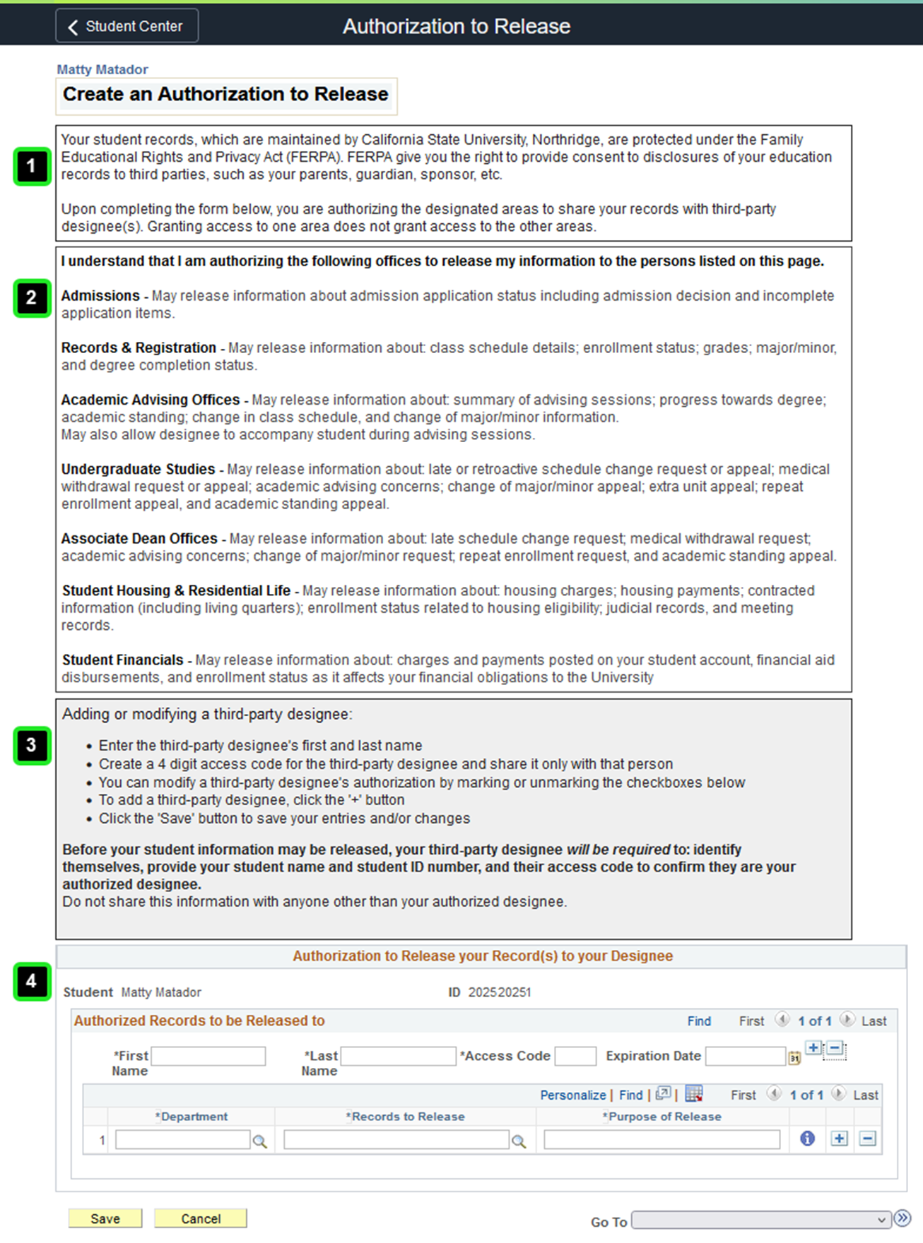 Overview of Create an Authorization to Release Your Information page