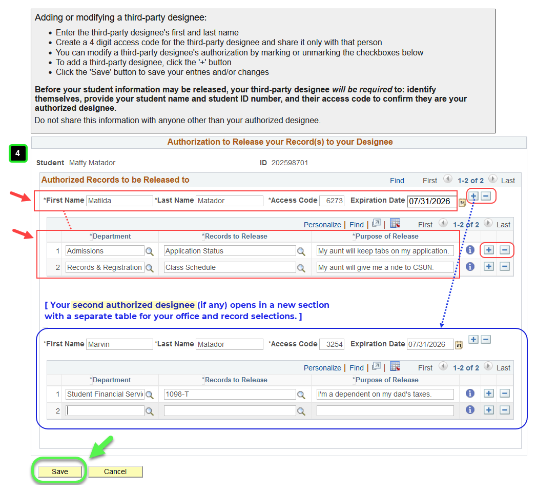 Partly completed form with authorized designees, offices and records to release