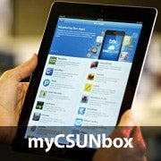 A person using a tablet and Box, representing 'myCSUNbox'.