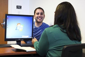 Two people having a meeting. 