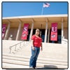 Photo of Leanne Stein on the steps of CSUN's Oviatt Library