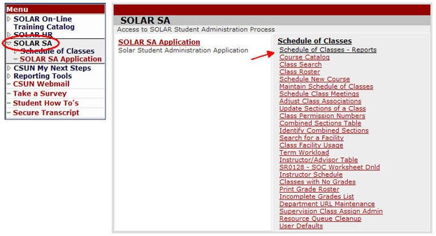 SOLAR SA menu.