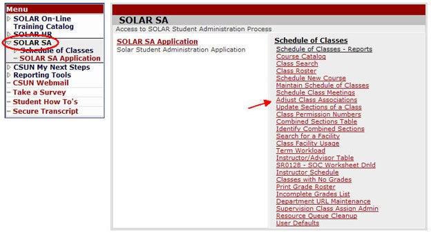 SOLAR SA menu.