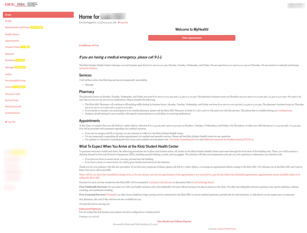 MyHealth Web Portal: Immunization Clearance: Step 1