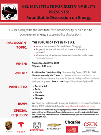 Electric Vehicle Roundtable Discussion Event Flyer