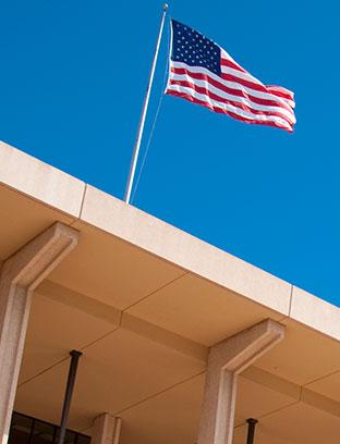 CSUN flag at the Oviatt Library