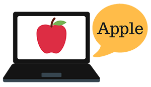 An apple on laptop screen using a screen reader to read "Apple".