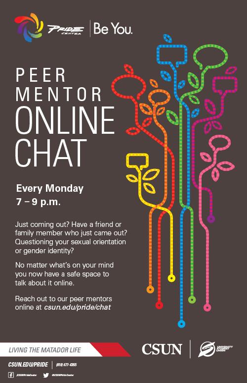 diakritisk Regan kan ikke se Pride Center's LGBTQ “Peer Mentor Online Chat” | California State  University, Northridge