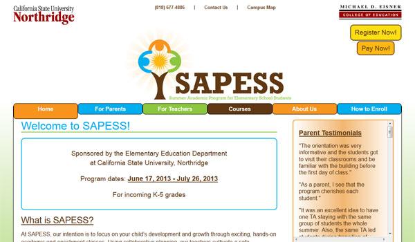 Screenshot of new SAPESS website
