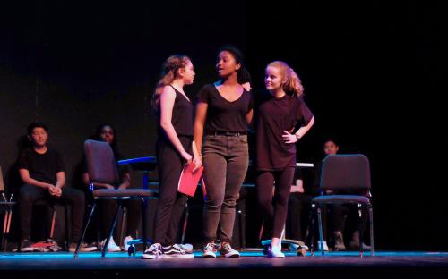 Students of Teenage Drama Workshop in action on stage for the 10 minute plays