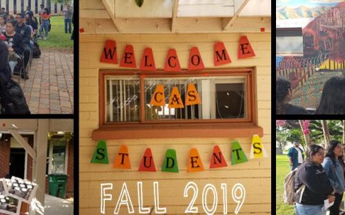 Collage of different photos from welcome event for Fall 2019 CAS students