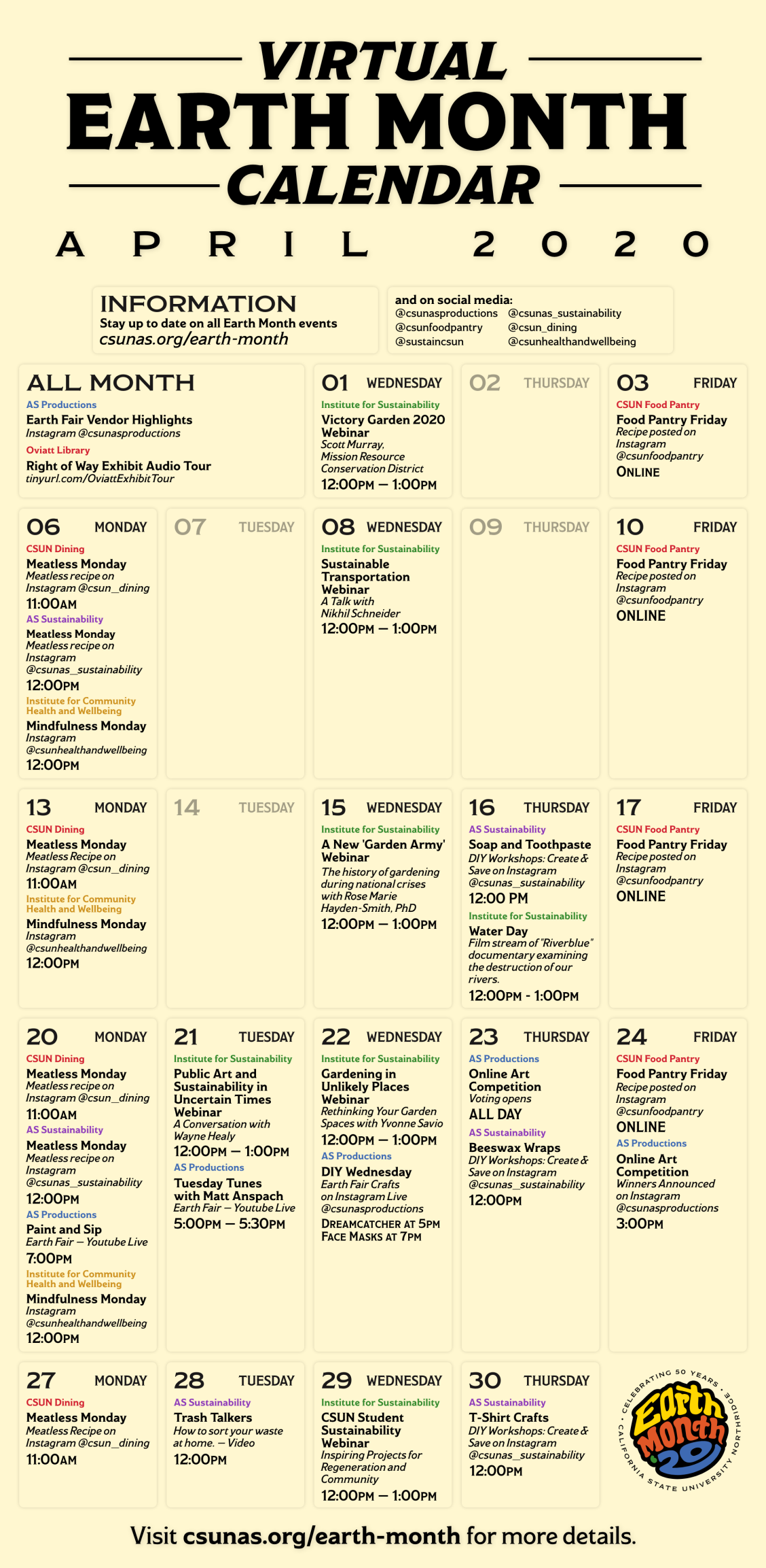 earth month calendar 2020 final California State University, Northridge