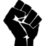White background with Black fist in the air