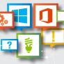 Various Microsoft Office logos. 