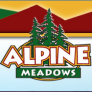Alpine Meadows logo with green trees, blue water, and red mountains