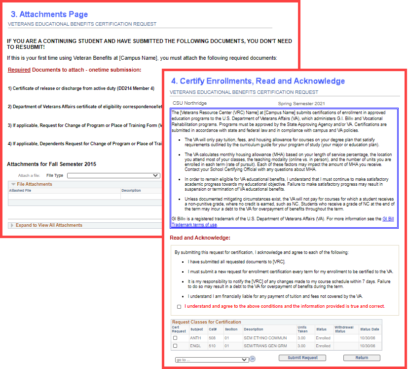 Thumbnail images of Attachments and Certify Enrollments pages