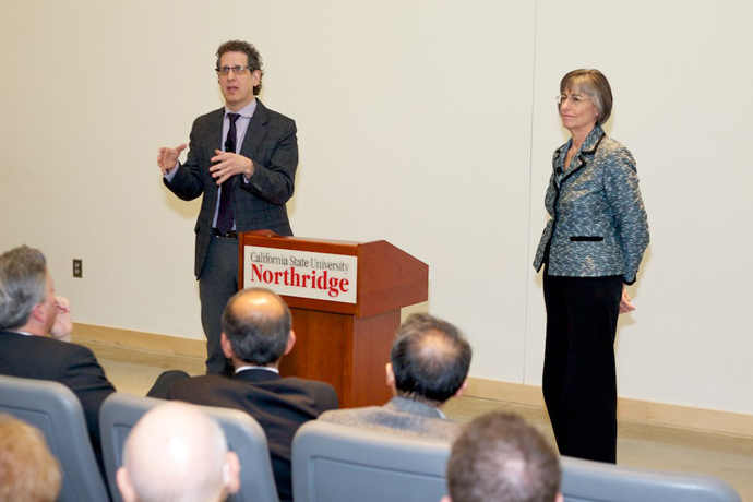 Jim Berk ’81 and Hon. Linda Lingle ’75 responding to President Koester’s remarks at the Volunteer Leadership Summit.