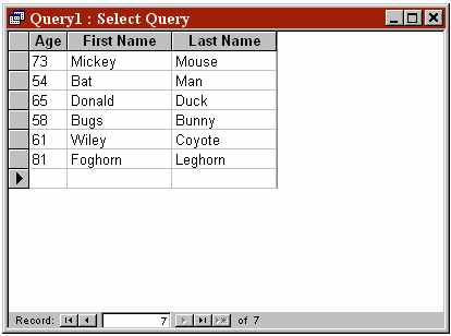 Sample query results.