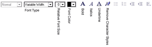Composition Toolbar with Character Formatting Tools Labeled
