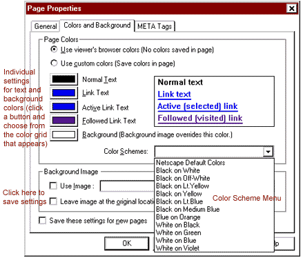 Colors and Background dialog box