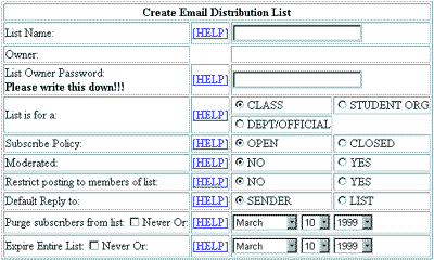 Create Email Distribution List screen