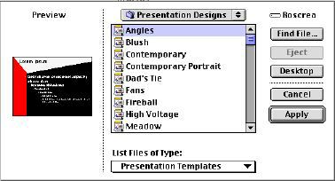 Presentation Designs Dialog Box